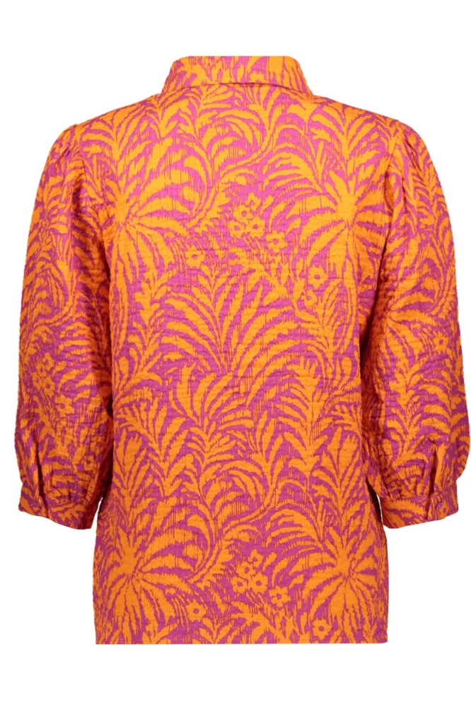 GESTRUCTUREERDE BLOUSE MET PRINT 53286 20 Cassis/Orange